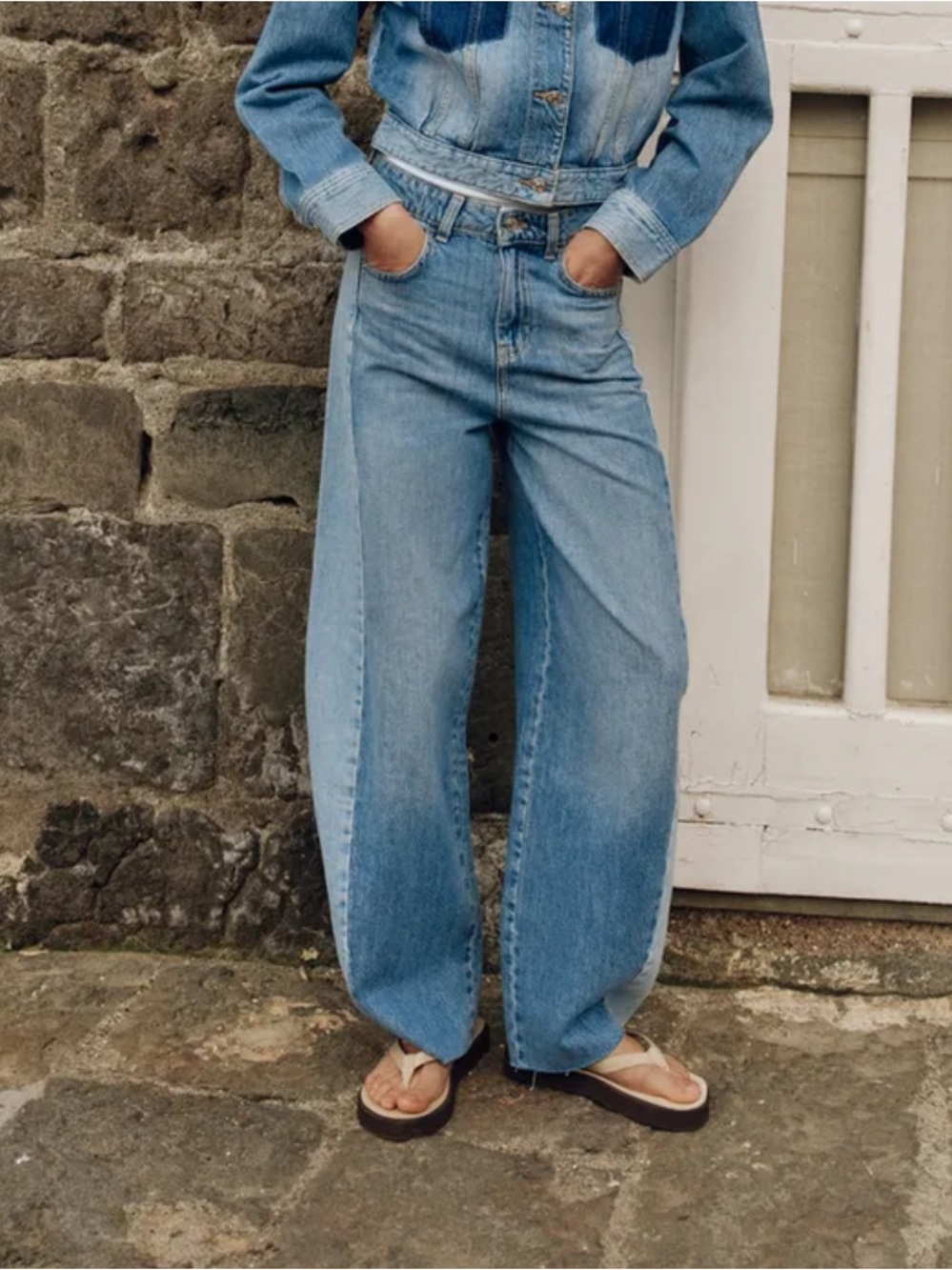 Zara Two-Tone Light & Medium Blue Denim Jeans
